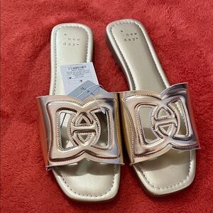 a new day Metallic Gold Decorative Cutout Slide Sandals